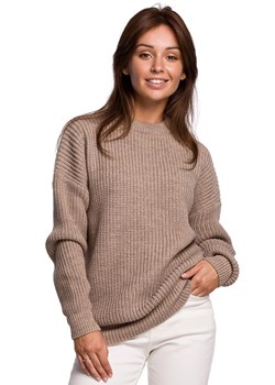 BK052 Długi sweter w prążek - cappuccino ze sklepu Świat Bielizny w kategorii Swetry damskie - zdjęcie 108894096