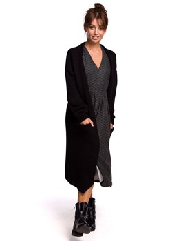 BK053 Długi kardigan z kieszeniami - czarny ze sklepu Świat Bielizny w kategorii Swetry damskie - zdjęcie 108949486