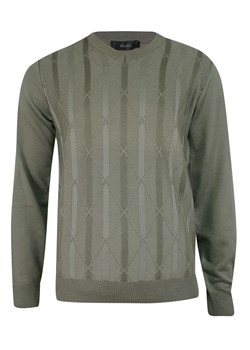 Sweter Zielony, Oliwkowy w Serek, w Paski, Dekolt V-neck, Elegancki -BELIKA- Męski SWKNGS3050601oliwka ze sklepu JegoSzafa.pl w kategorii Swetry męskie - zdjęcie 109010675