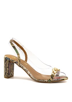Wężowe wielokolorowe skórzane eleganckie sandały z sylikonu na słupku 72D ze sklepu NESCIOR w kategorii Sandały damskie - zdjęcie 110081707