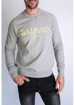 BALMAIN męska szara bawełniana bluza z logo w kolorze neonowożółtym ze sklepu outfit.pl w kategorii Bluzy męskie - zdjęcie 110514375