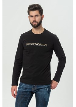 Emporio Armani Underwear- czarny longsleeve męski z metalicznym logo ze sklepu outfit.pl w kategorii T-shirty męskie - zdjęcie 110514535