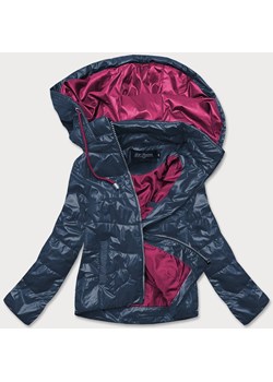 Krótka kurtka damska z kolorowym kapturem granatowo/różowa (bh2005) ze sklepu goodlookin.pl w kategorii Kurtki damskie - zdjęcie 110902395
