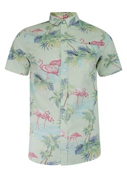 Koszula Bawełniana Zielona we Flamingi, Casualowa z Krótkim Rękawem Prosty Krój Wakacyjna BRAVE SOUL KSKCBRSSS21CURRENTmulticolor ze sklepu JegoSzafa.pl w kategorii Koszule męskie - zdjęcie 111596905