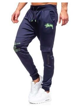 Granatowe spodnie męskie joggery dresowe bojówki Denley K10286 ze sklepu Denley w kategorii Spodnie męskie - zdjęcie 111860729