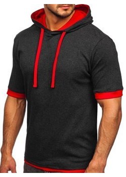 T-shirt męski bez nadruku antracytowo-czerwony z kapturem Bolf 08 ze sklepu Denley w kategorii T-shirty męskie - zdjęcie 111860737