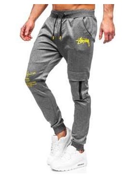 Grafitowe spodnie męskie joggery dresowe bojówki Denley K10286 ze sklepu Denley w kategorii Spodnie męskie - zdjęcie 111860755