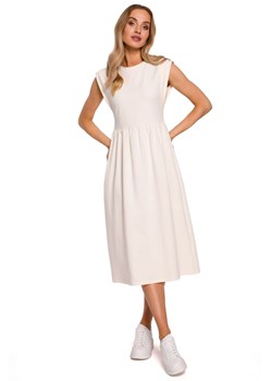 M581 Sukienka midi z ozdobnymi rękawami - śmietankowa ze sklepu Świat Bielizny w kategorii Sukienki - zdjęcie 113362568