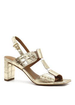 Złote skórzane sandały na słupku w krokodyli wzór 119A ze sklepu NESCIOR w kategorii Sandały damskie - zdjęcie 113488948