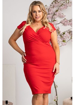 Sukienka ołówkowa atrakcyjna z kopertowym dekoltem BONITA LETNIA czerwona ze sklepu karko.pl w kategorii Sukienki - zdjęcie 113672818