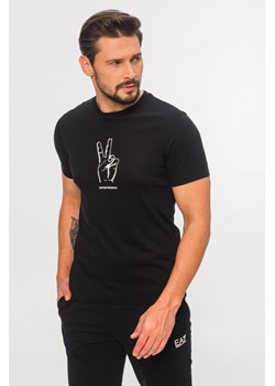 EMPORIO ARMANI - czarny t-shirt męski z białym printem ze sklepu outfit.pl w kategorii T-shirty męskie - zdjęcie 113694945