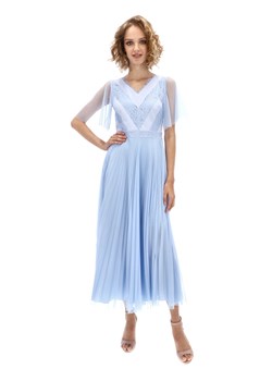 Błękitna sukienka maxi Potis&Verso Lorika: rozkloszowana ze sklepu Eye For Fashion w kategorii Sukienki - zdjęcie 114127515
