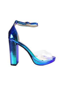 Niebieskie opalizujące sandały damskie pasek kostka ze sklepu Kokietki w kategorii Sandały damskie - zdjęcie 114139466