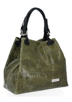 Vittoria Gotti Włoska Torebka Skórzana Shopper Bag Khaki (kolory) ze sklepu PaniTorbalska w kategorii Torby Shopper bag - zdjęcie 114251977