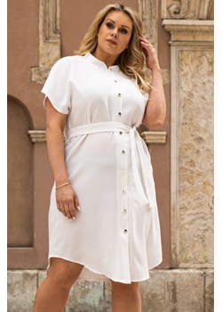 Sukienka biała na komunie PLUS SIZE szmizjerka AGNES ecru PROMOCJA ze sklepu karko.pl w kategorii Sukienki - zdjęcie 114753189