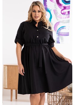 Sukienka szmizjerka rozkloszowana xxl MARZANNA len czarna ze sklepu karko.pl w kategorii Sukienki - zdjęcie 114753218