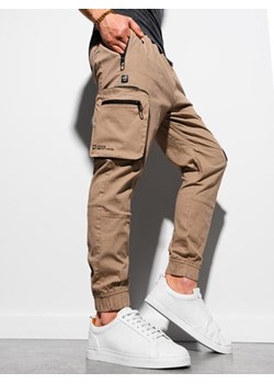 Spodnie męskie joggery z kieszeniami na zamek - brązowe V4 P960 ze sklepu ombre w kategorii Spodnie męskie - zdjęcie 114968255