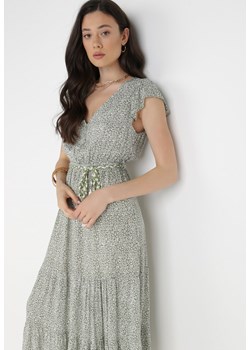Zielona Sukienka Z Paskiem Ellethro ze sklepu Born2be Odzież w kategorii Sukienki - zdjęcie 115171106