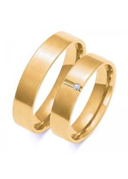 Obrączka ślubna złota 585 nowoczesna z diamencikiem ze sklepu LOVRIN w kategorii Obrączki - zdjęcie 115350619