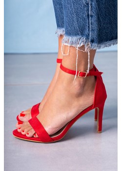 Sandały damskie Casu czerwone skórzane eleganckie na wysokim obcasie 