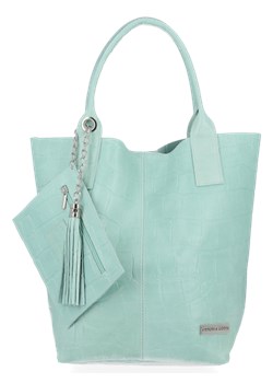 Modne Torebki Skórzane typu Shopper Bag XL renomowanej firmy Vittoria Gotti Mięta (kolory) ze sklepu PaniTorbalska w kategorii Torby Shopper bag - zdjęcie 115839187