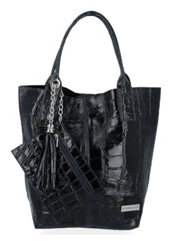Uniwersalne Torebki Skórzane XL Shopper Bag w motyw zwierzęcy renomowanej firmy Vittoria Gotti Granatowa (kolory) ze sklepu PaniTorbalska w kategorii Torby Shopper bag - zdjęcie 115839199