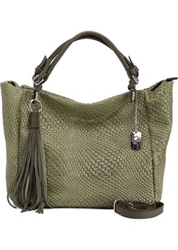 Skórzany shopper bag "Solana" w kolorze zielonym - 42 x 30 x 20 cm ze sklepu Limango Polska w kategorii Torby Shopper bag - zdjęcie 116232938