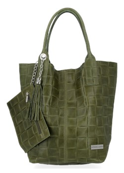 Uniwersalne Torebki Skórzane Modny Shopper Bag XL Vittoria Gotti Khaki (kolory) ze sklepu PaniTorbalska w kategorii Torby Shopper bag - zdjęcie 116650489