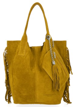 Modne Torebki Skórzane Shopper Bag w Stylu Boho renomowanej firmy Vittoria Gotti Musztarda (kolory) ze sklepu PaniTorbalska w kategorii Torby Shopper bag - zdjęcie 117766527