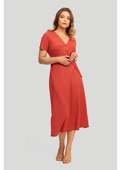 Sukienka Greenpoint czerwona w serek midi na co dzień elegancka z krótkimi rękawami 