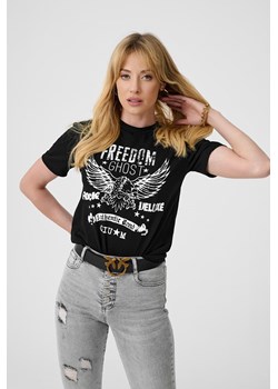 Czarny t-shirt damski z rockowym nadrukiem ze sklepu MONNARI w kategorii Bluzki damskie - zdjęcie 118474308