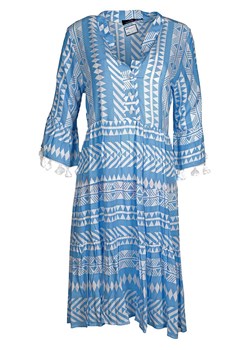 Zwillingsherz sukienka niebieska z długimi rękawami z dekoltem v mini koszulowa 