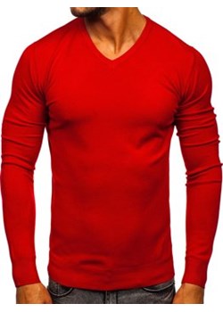Czerwony sweter męski w serek Denley YY03 ze sklepu Denley w kategorii Swetry męskie - zdjęcie 119664615