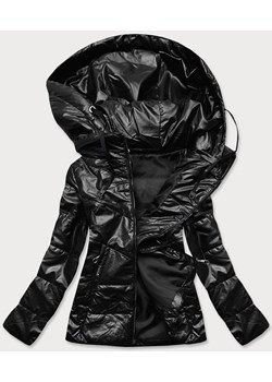 Błyszcząca damska kurtka z kapturem czarna (b9751) ze sklepu goodlookin.pl w kategorii Kurtki damskie - zdjęcie 120692085