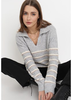 Szary Sweter Katea ze sklepu Born2be Odzież w kategorii Swetry damskie - zdjęcie 120694478