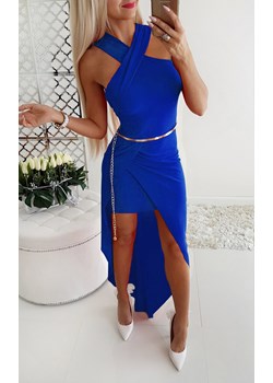 Sukienka Iwette Fashion bez rękawów z okrągłym dekoltem niebieska maxi 