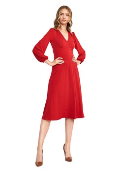 Klasyczna czerwona sukienka midi - S194 ze sklepu Świat Bielizny w kategorii Sukienki - zdjęcie 121169516