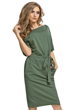 Sukienka Tessita casual zielona z okrągłym dekoltem z krótkimi rękawami luźna midi 