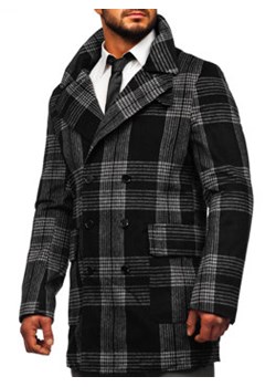 Czarny ocieplany płaszcz męski zimowy w kratę Denley 1193 ze sklepu Denley w kategorii Płaszcze męskie - zdjęcie 122315307