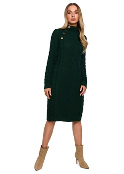 M635 Swetrowa sukienka z golfem i guzikami - zielona ze sklepu Świat Bielizny w kategorii Sukienki - zdjęcie 122352278