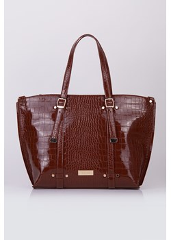Femestage shopper bag w stylu glamour brązowa lakierowana 