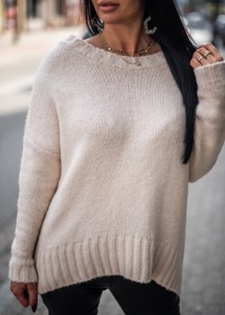 Sweter damski Fason casualowy beżowy z wełny na zimę 