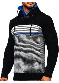 Czarno-niebieski gruby sweter męski ze stójką Denley 2026 ze sklepu Denley w kategorii Swetry męskie - zdjęcie 123847366
