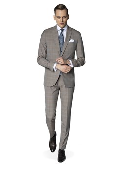 Beżowy garnitur w kratę slim fit Winman HALWIN 315/A ze sklepu Eye For Fashion w kategorii Garnitury męskie - zdjęcie 124432406