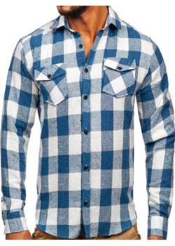 Błękitna koszula męska flanelowa z długim rękawem Denley 20723 ze sklepu Denley w kategorii Koszule męskie - zdjęcie 124441238