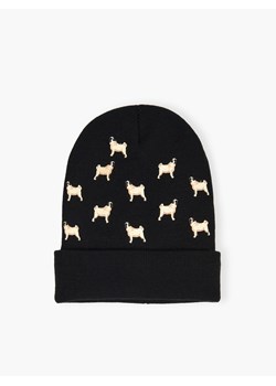 Cropp - Czapka beanie z nadrukiem w mopsy - czarny ze sklepu Cropp w kategorii Czapki zimowe damskie - zdjęcie 124596945