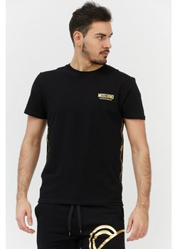 MOSCHINO UNDERWEAR - Czarny t-shirt męski ze złotymi lampasami ze sklepu outfit.pl w kategorii T-shirty męskie - zdjęcie 125181788