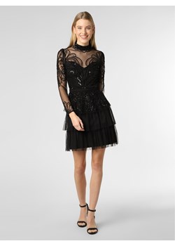 Sukienka czarna Lipsy na bal mini w cekiny wieczorowa z długim rękawem z aplikacjami  