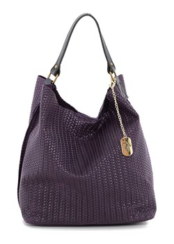 Skórzana torebka "Sebastiana" w kolorze fioletowym - 38 x 36 x 14 cm ze sklepu Limango Polska w kategorii Torby Shopper bag - zdjęcie 125321045