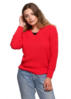BK075 Sweter z dekoltem w serek - czerwony ze sklepu Świat Bielizny w kategorii Swetry damskie - zdjęcie 125360666